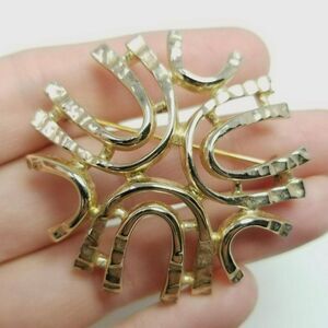 Vintage Sarah Coventry Retro Atomic Style Brooch, Pale Gold Tone Estate, Signed